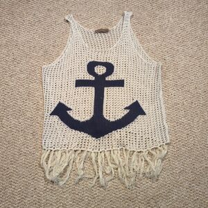 The Classic Crochet Tank Top Anchor Fringe Boho Festival Resort Beach Coastal